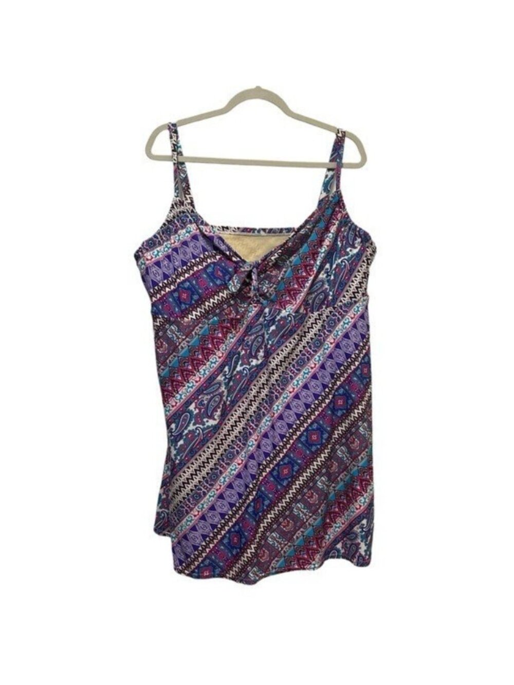 Swimsuits For All Plus Size 24 D / DD Swim Dress Paisley Purple Underwire Stripe